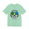 Pickles & Padel Crossed Paddles t-shirt in Heather Mint, front view, green and blue paddles crossed over a ball
