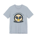 "The Unforced Errors Club" pickleball t-shirt in Light Blue, front view, crest with crossed paddles and ball