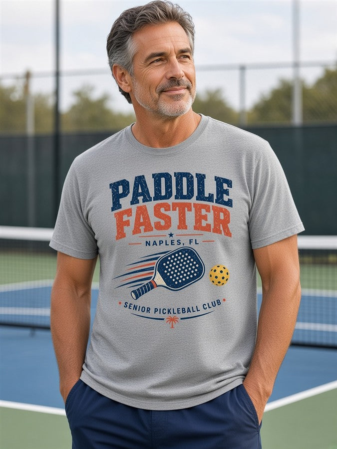 Paddle Faster tee on a man