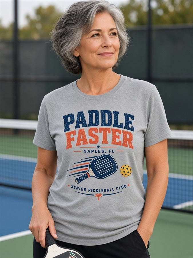 Paddle Faster tee on a woman