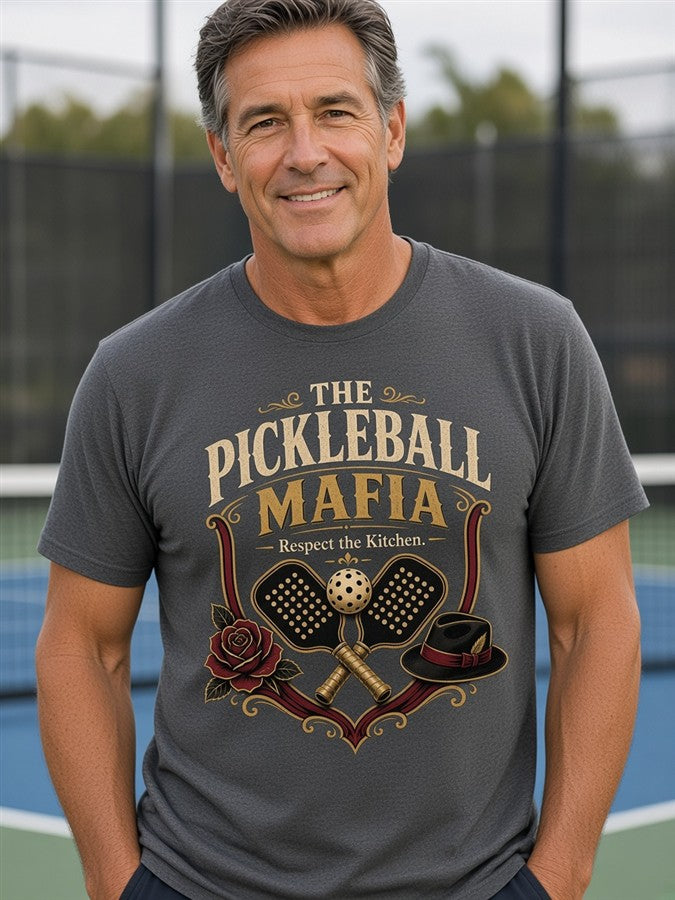 The Pickleball Mafia tee on a man