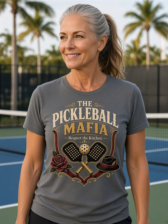 The Pickleball Mafia tee on a woman