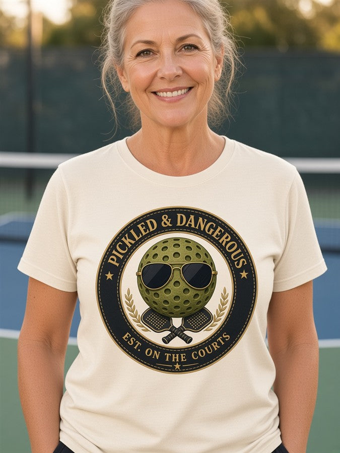 Pickled & Dangerous tee on a woman
