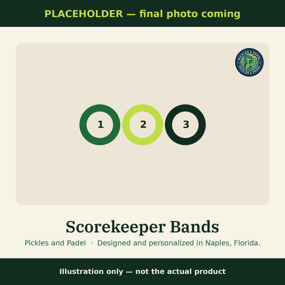 PLACEHOLDER image, final photo coming: Scorekeeper bands illustration (not the actual product)