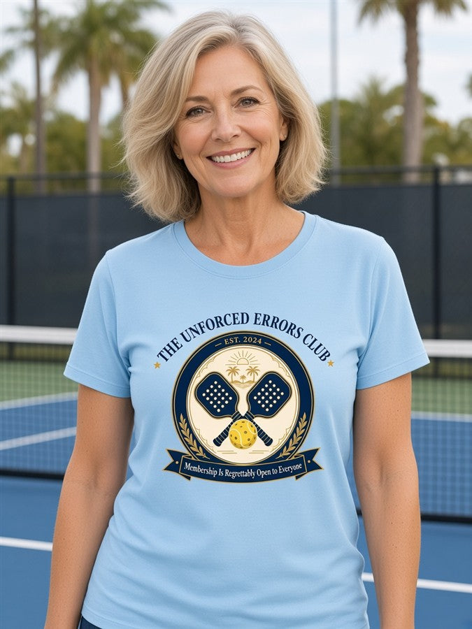The Unforced Errors Club tee on a woman